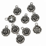 10pc Silver Rose Charm Pendants