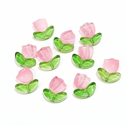 20pc Pink Tulip Lampwork Glass Beads