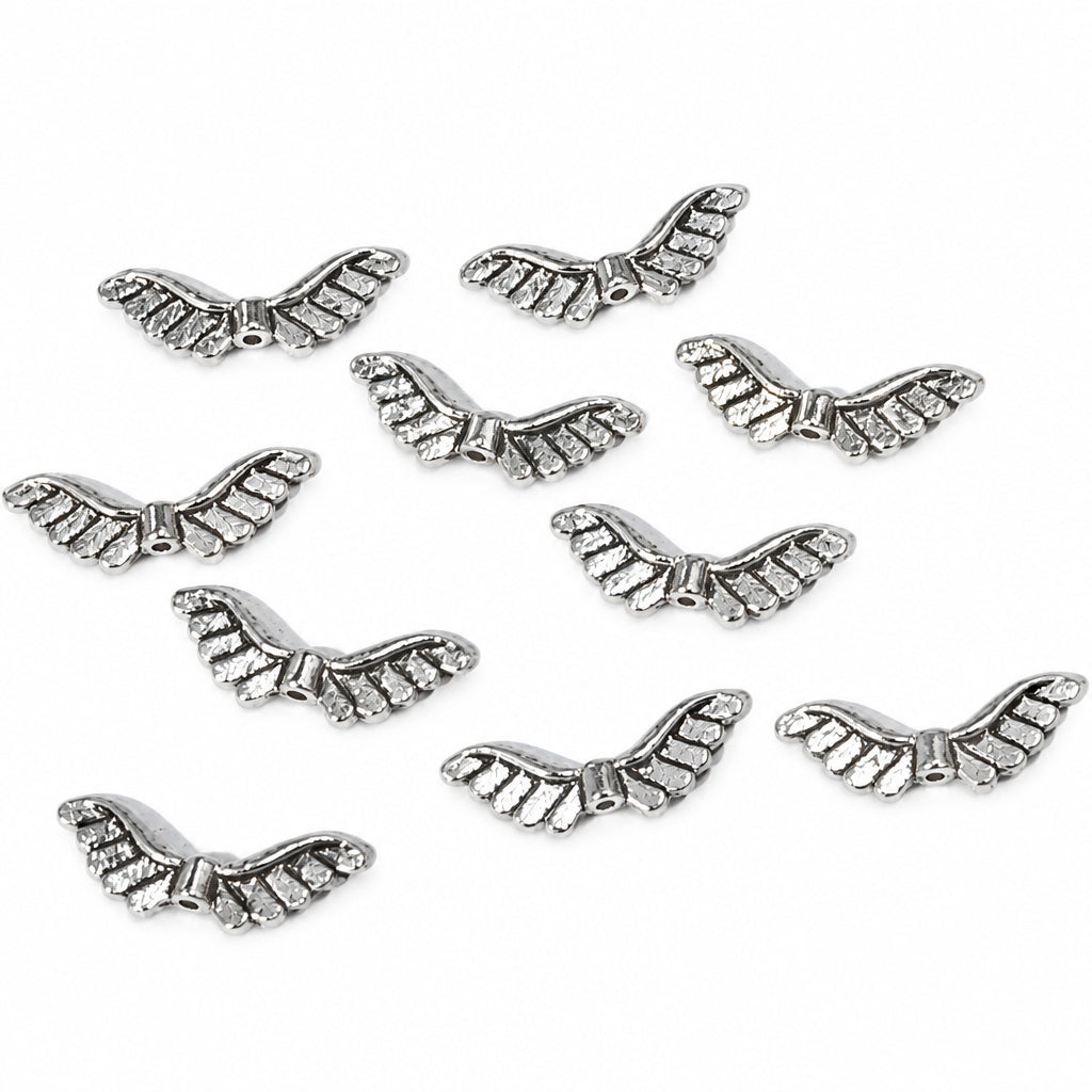 10pc Silver Angel Wings - Detailed Charms
