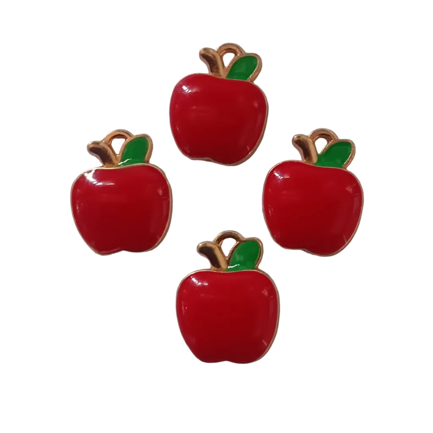 4pc Gold Enamel Red Apple Charms