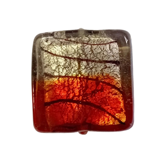 1pc 25mm Silver, Black & Burnt Orange Sq. Lampwork Bead