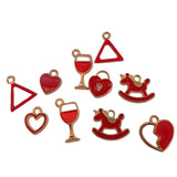 10pc Gold Enamel Fun Red Charms