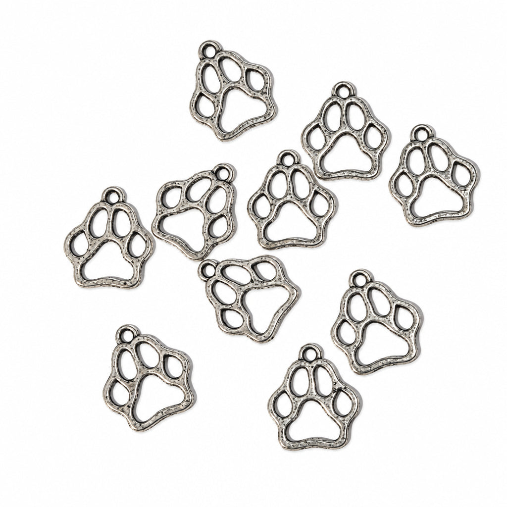 10pc Silver Animal Paw Charms