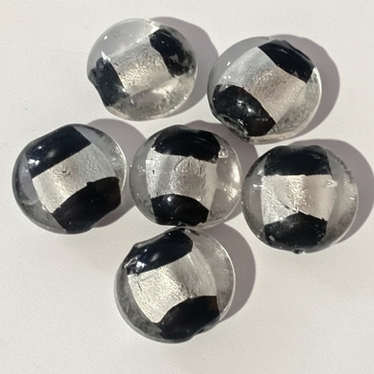 6pc Black & Silver Lampwork Beads