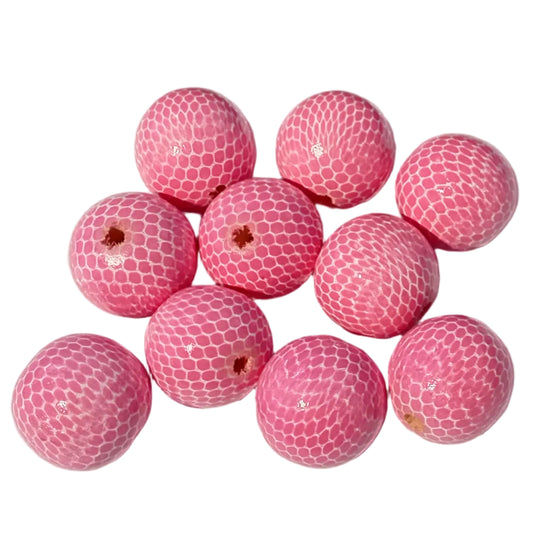 10pc 20mm Pink Wooden Round Snakeskin Beads