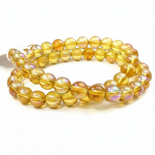 8mm Light Brown Round AB Glass Beads