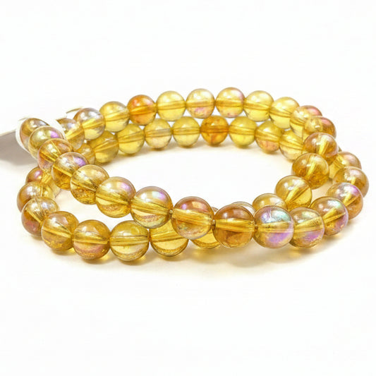 8mm Light Brown Round AB Glass Beads