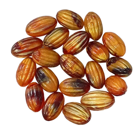 50pc 25mm Amber & Brown Oval Acrylic Beads