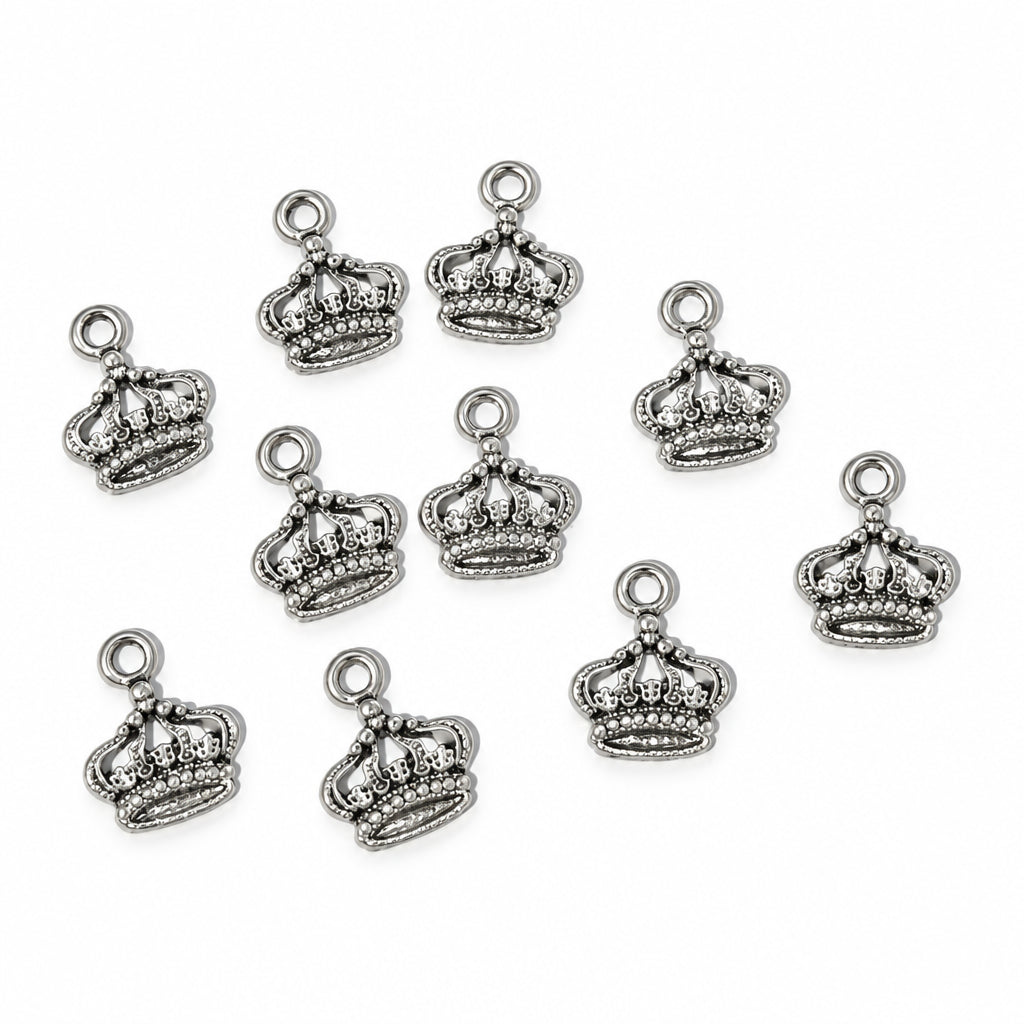 10pc Silver Crown Charms
