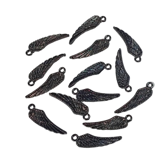 14pc Gunmetal Black Wing Charms