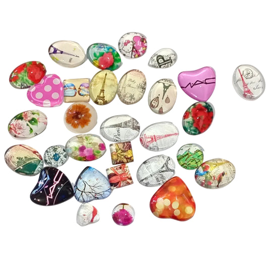 30pc Small Flat Back Glass Cabochon Pack