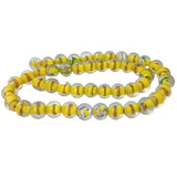 50pc Yellow & Floral Lampwork Beads String