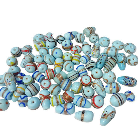 `100g Light Blue & Gold Lampwork Beads