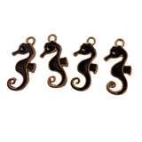 4pc Gold Black Enamel Sea Horse Charms