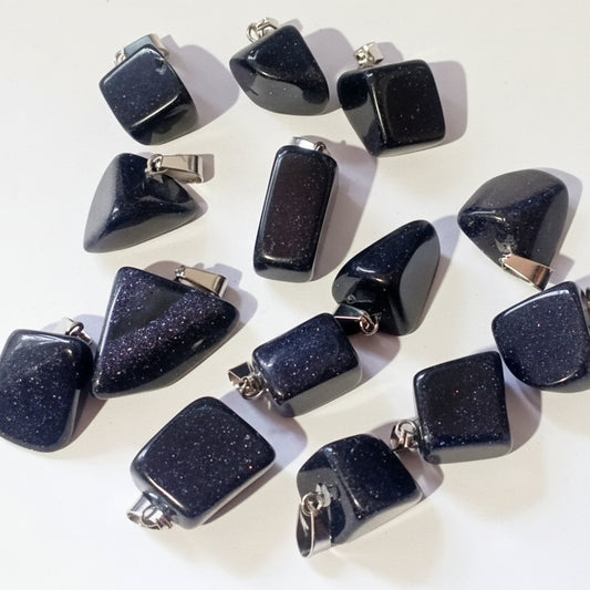 Blue Goldstone Nugget Pendant with Bail