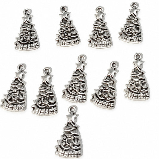 10pc Silver Christmas Tree Charms