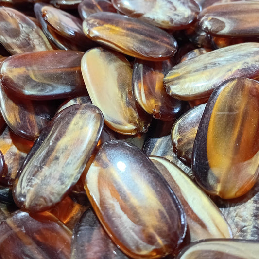 50pc Glossy Amber & Brown Oval Acrylic Beads