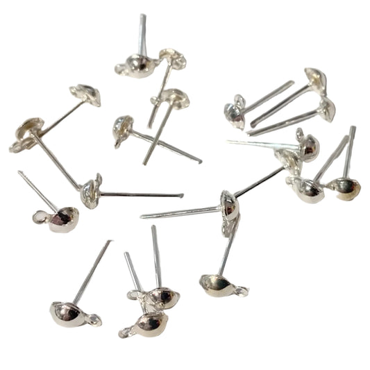20pc Bright Silver Earring Posts With Loop