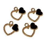 4pc Gold Heart With Enamel Black Heart Charms