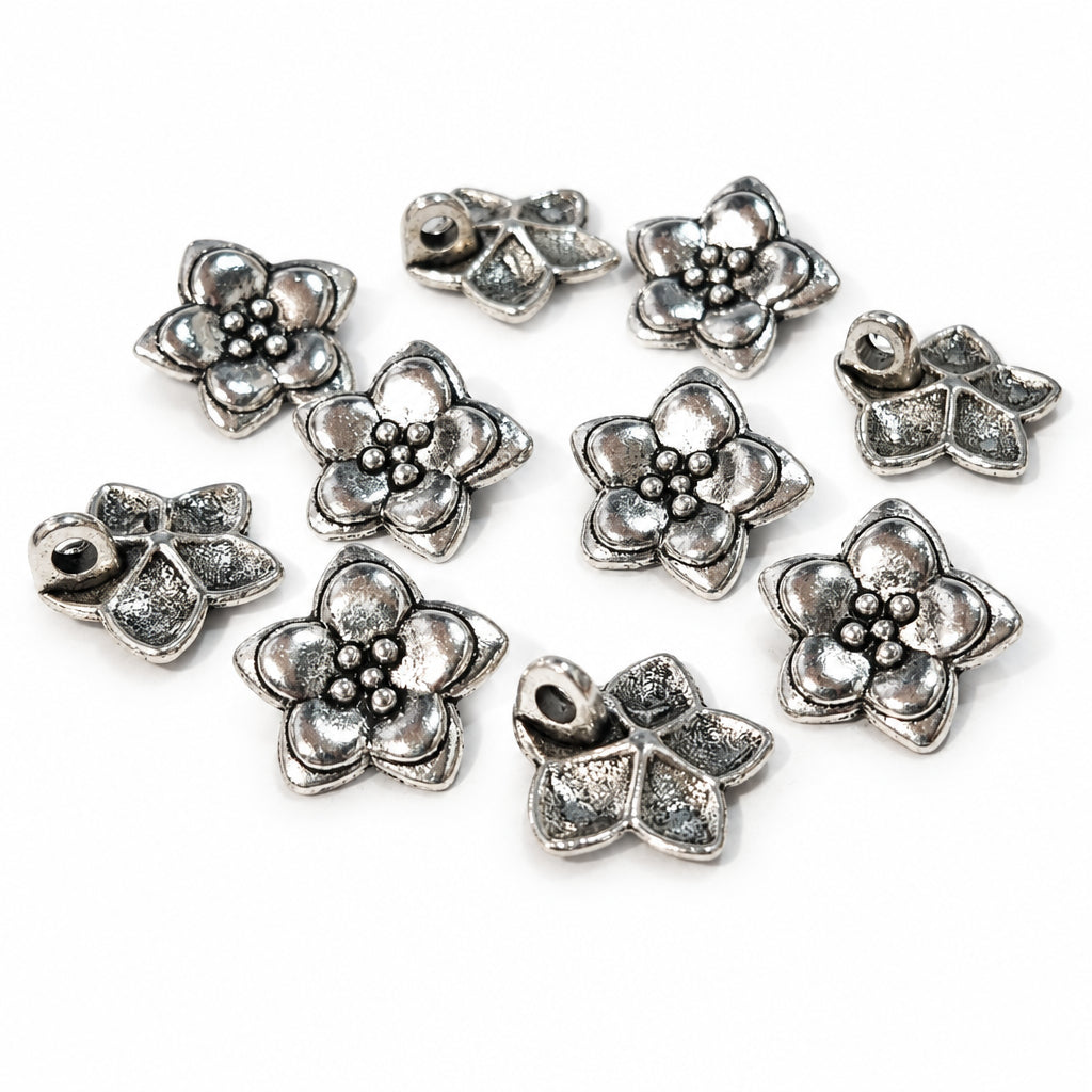 10pc Silver Flower With Loop Charms