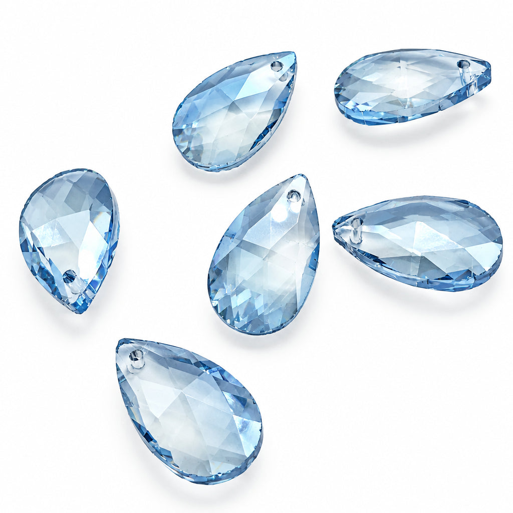 6pc Blue Teardrop AB Crystal Beads