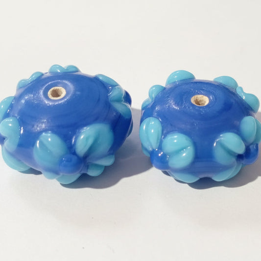 2pc Blue Floral Lampwork Beads