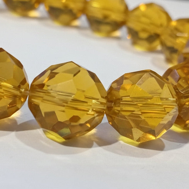 12mm Light Brown Round Faceted Glass Beads