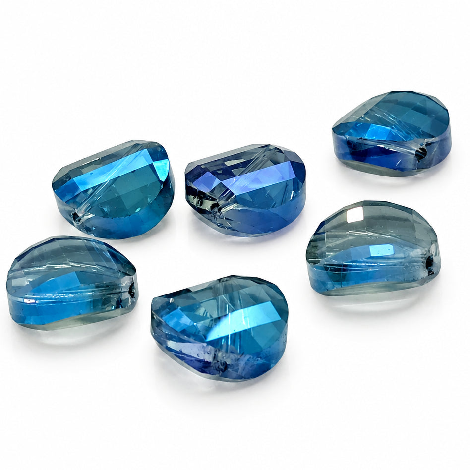 6pc Blue/Grey Crystal Glass Curved AB Coin Beads