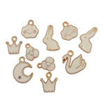 10pc Gold Enamel Cute White Charms