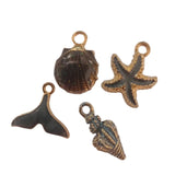 4pc Gold Black & Grey Enamel Sea Life Charms