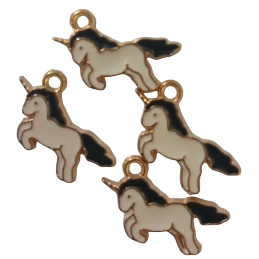4pc Gold Black & White Enamel Unicorn Charms