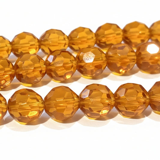 10mm Amber Round Faceted Glass Beads