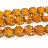 10mm Amber Round Faceted Glass Beads