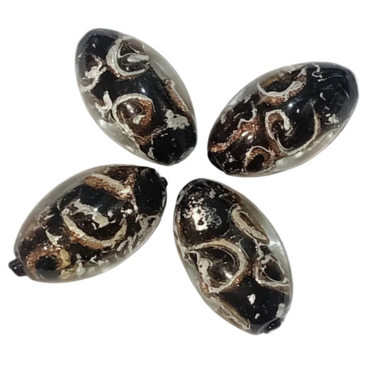 4pc Swirly Black & Clear Lampwork Beads