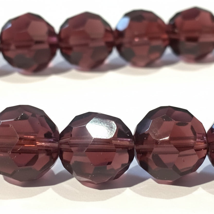 10mm Dark Purple Round Faceted Glass Beads