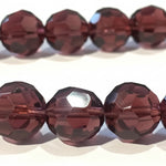 10mm Dark Purple Round Faceted Glass Beads