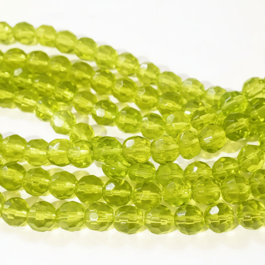 8mm Lime Green Round Faceted Glass Beads
