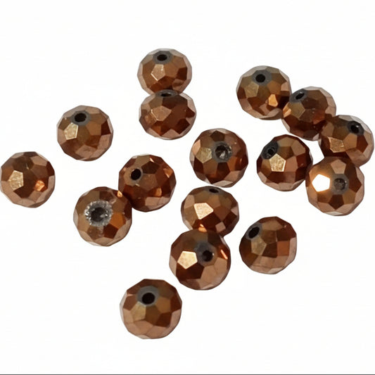 20pc 8mm Dark Bronze Faceted Glass Beads
