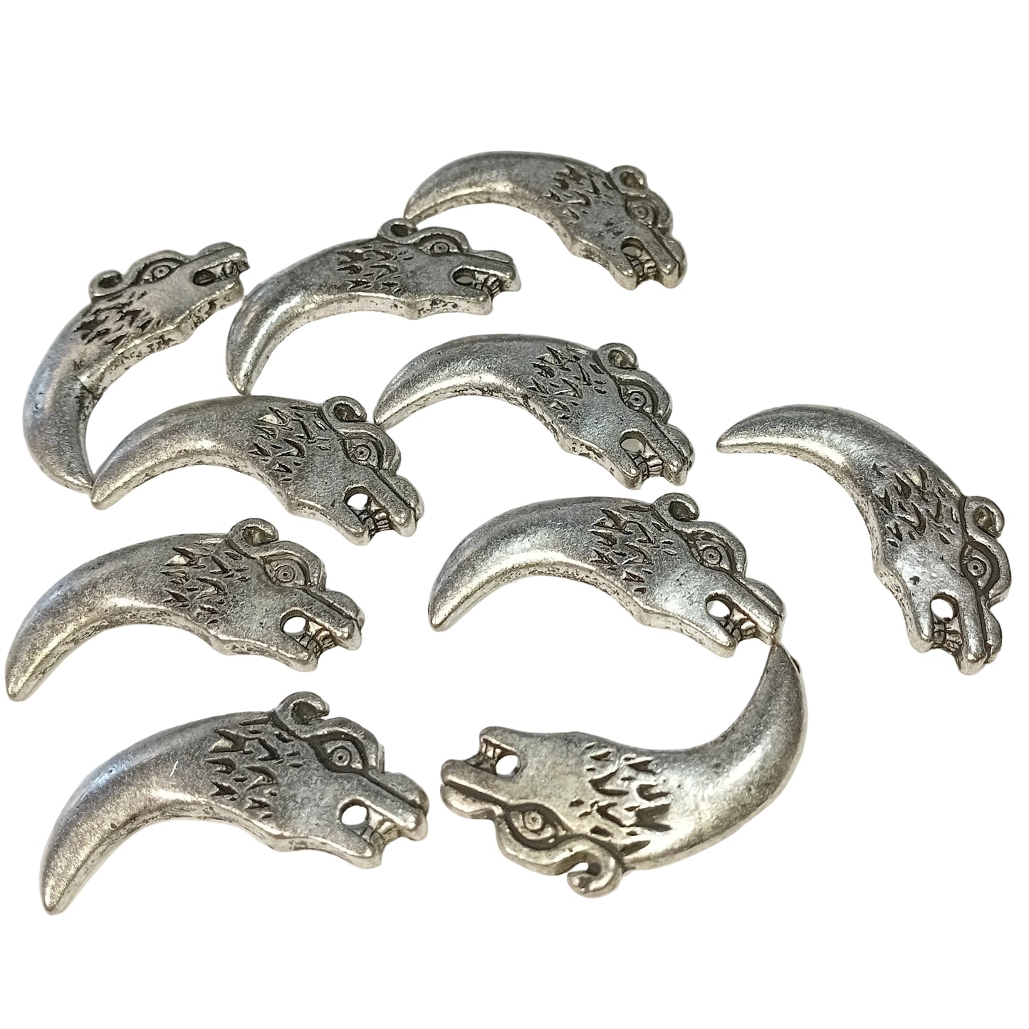 10pc Large Silver Wolf Fang Charms