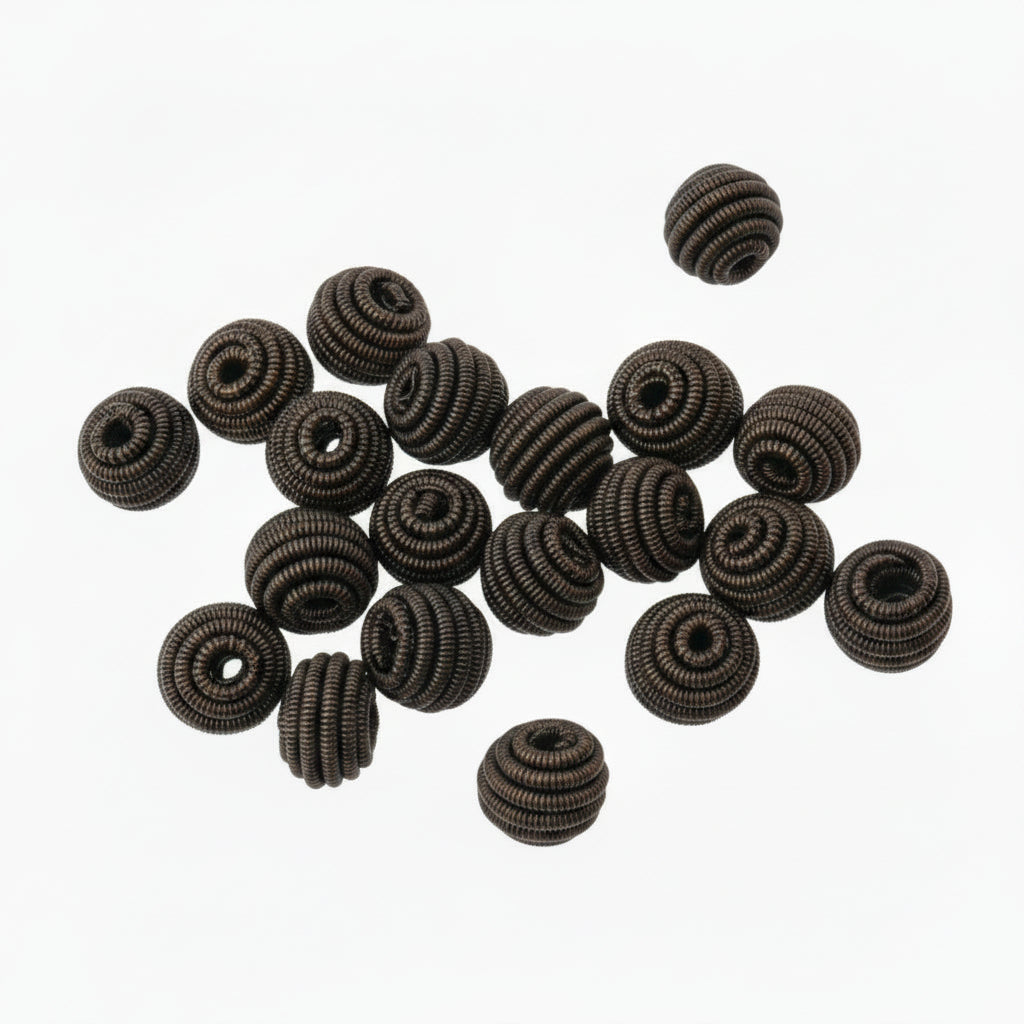 20pc 10mm Dark Brown Round Coiled Beads