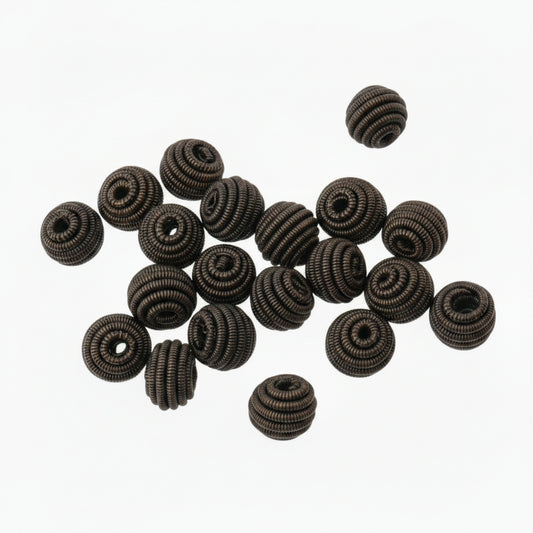 20pc 10mm Dark Brown Round Coiled Beads