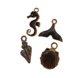 4pc Gold Black & Grey Enamel Sea Life Charms