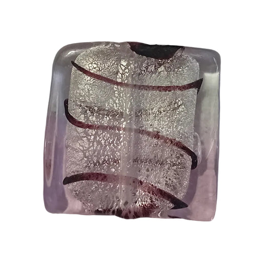 1pc 25mm Clear, Pink, Silver & Black Sq. Lampwork Bead