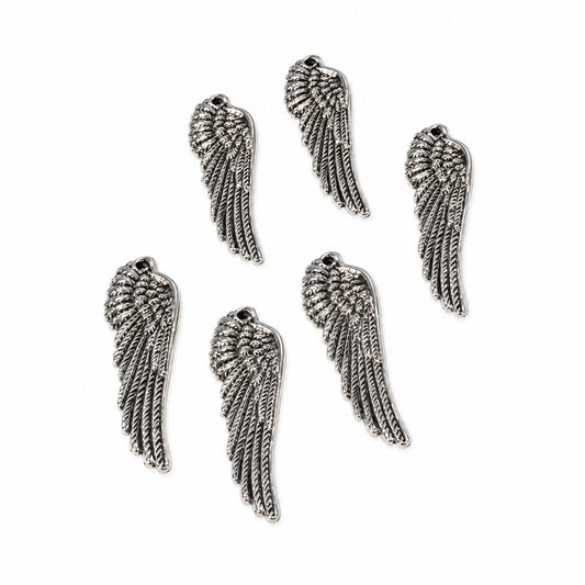 6pc Silver Angel Wing Charms