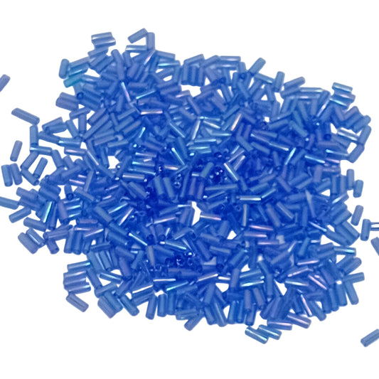 15g 5mm Blue AB Bugle Glass Beads