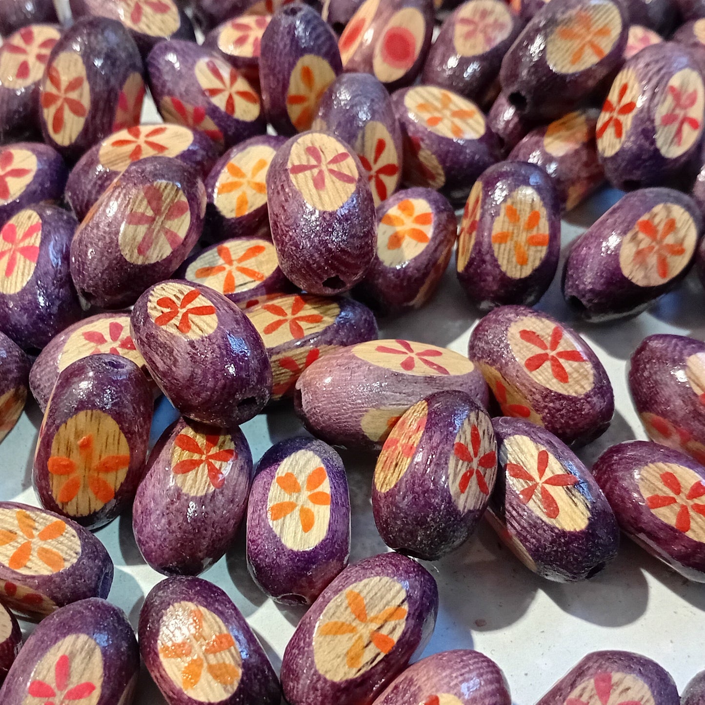 12pc Purple Rustic Wooden Oval Beads