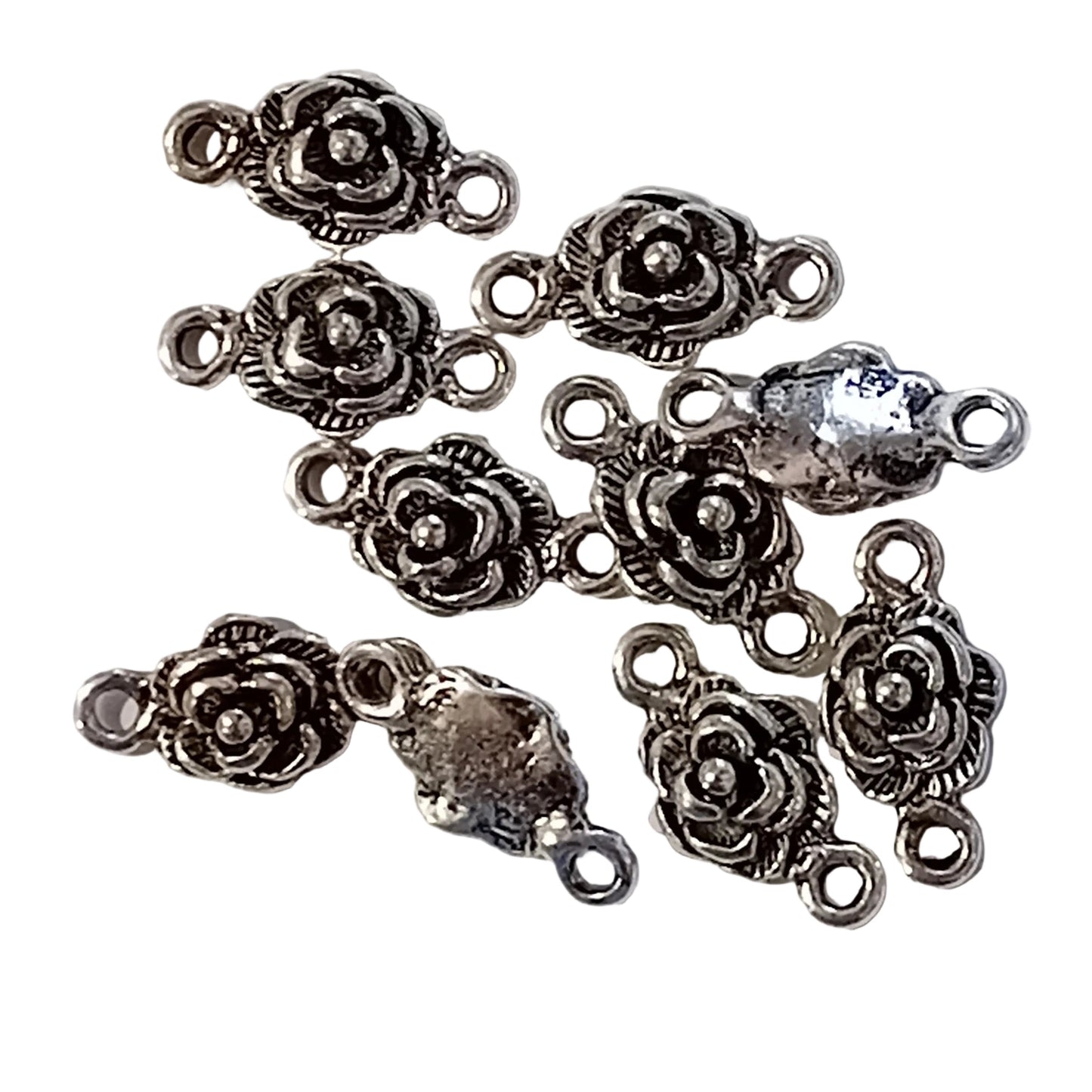 10pc Silver Rose Charm Link Connector