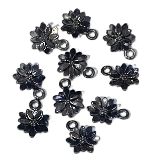 10pc Gunmetal Black Flower Charms