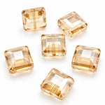 6pc Champagne Crystal Glass Sq. Beads
