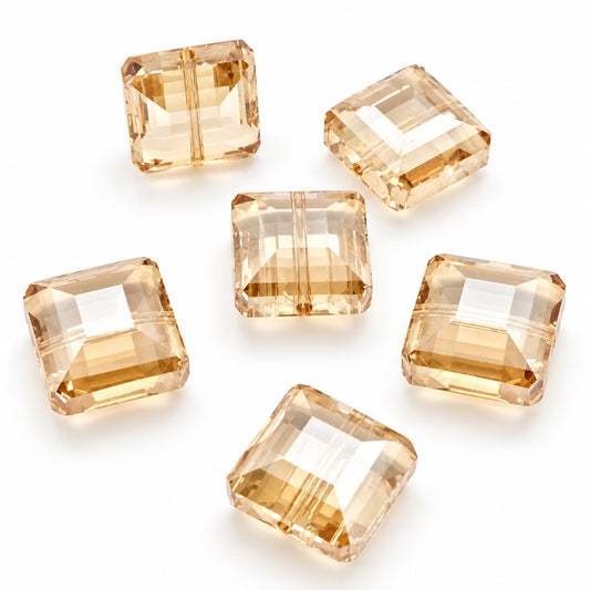 6pc Champagne Crystal Glass Sq. Beads
